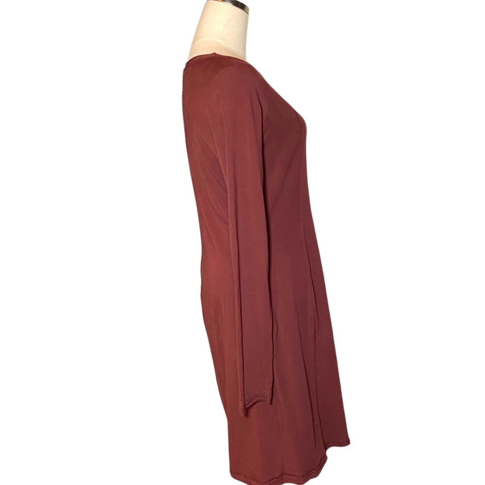 Prana Long Sleeve Dress Casual Stretch Knee Length Rust Red Organic Cotton S - Picture 2 of 8